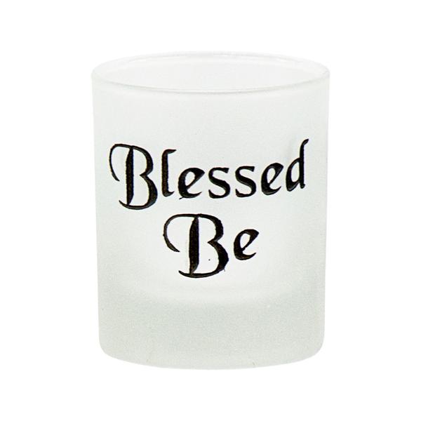 Blessed Be Black Painted Glass Votive Holder