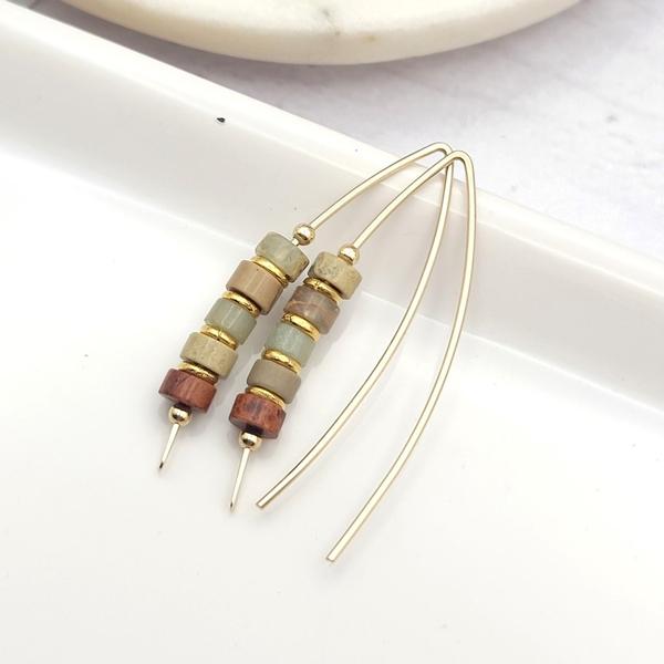 Gold & Jasper Threader Earrings