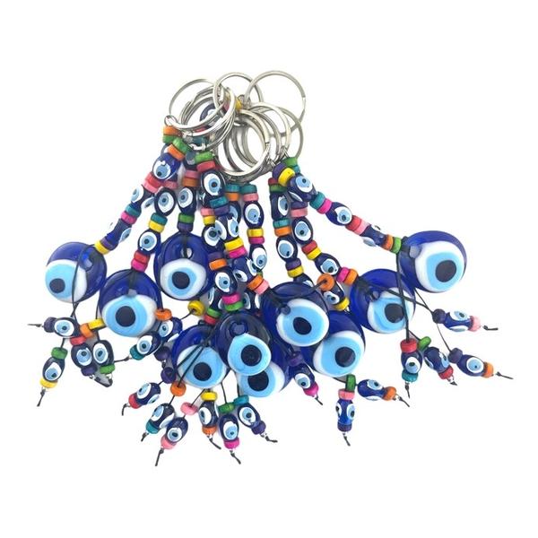 Evil Eye Keychain with Colorful Beads