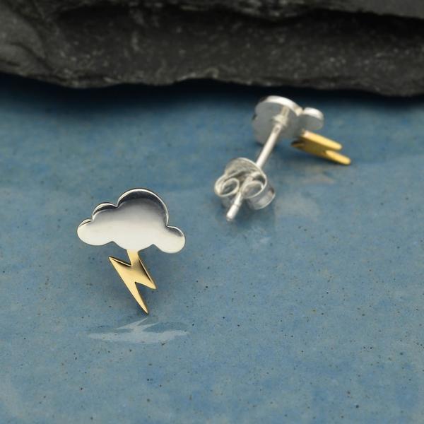 Silver Cloud with Bronze Lightning Post Earrings