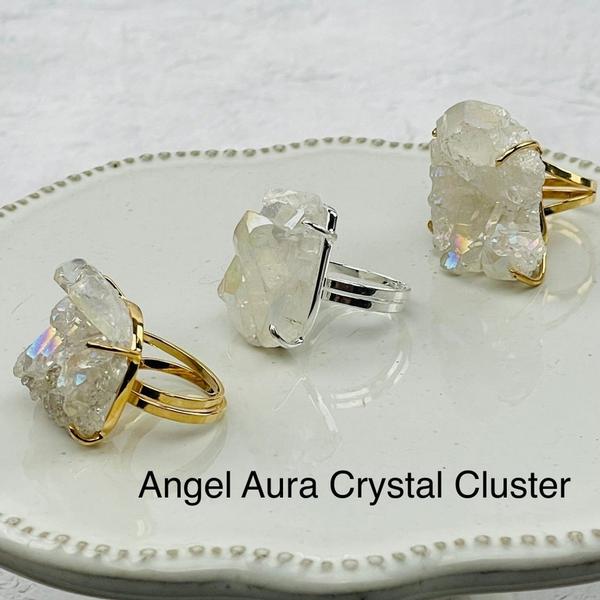 Angel Aura Quartz Cluster Adjustable Ring