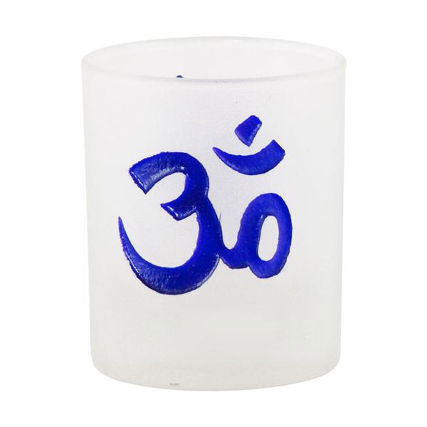 Om Etched Glass Votive Holder