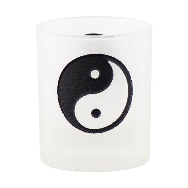 Yin-Yang Etched Glass Votive Holder