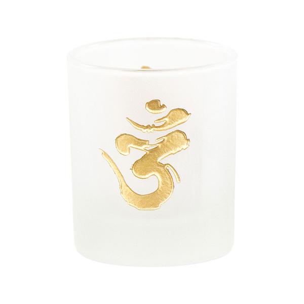 Om Etched Glass Votive Holder