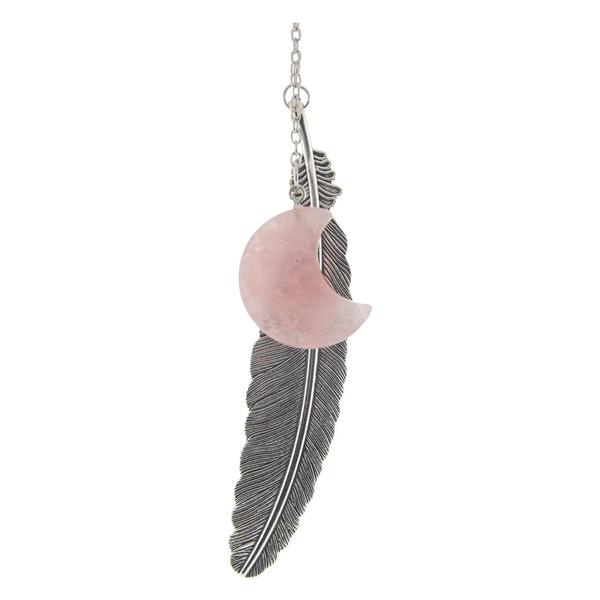 Metal Feather Bookmark with Rose Quartz Moon