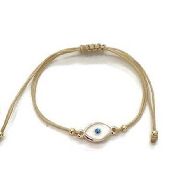Evil Eye Enamel String Bracelet - Beige