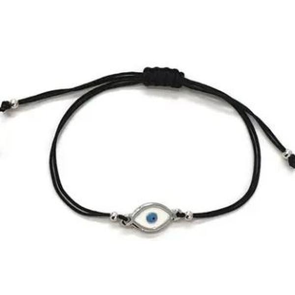 Evil Eye Enamel String Bracelet - Black