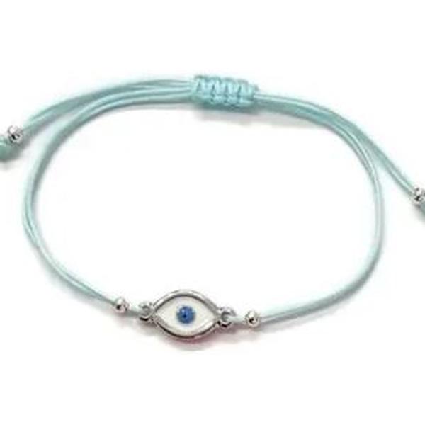 Evil Eye Enamel String Bracelet - Light Turquoise