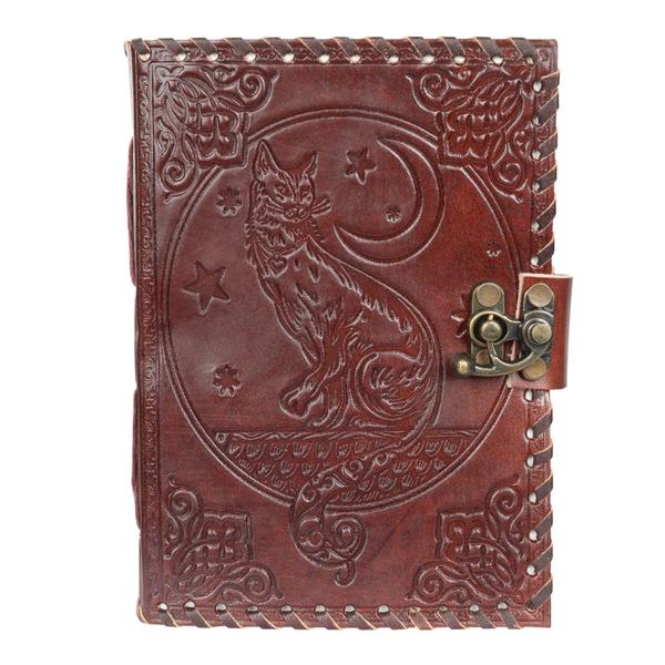 Cat Moon Stars Leather Journal 5 x 7
