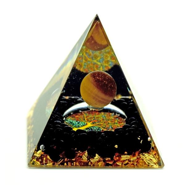 Tree of Life Orgonite Pyramid w/ Tiger Eye Sphere