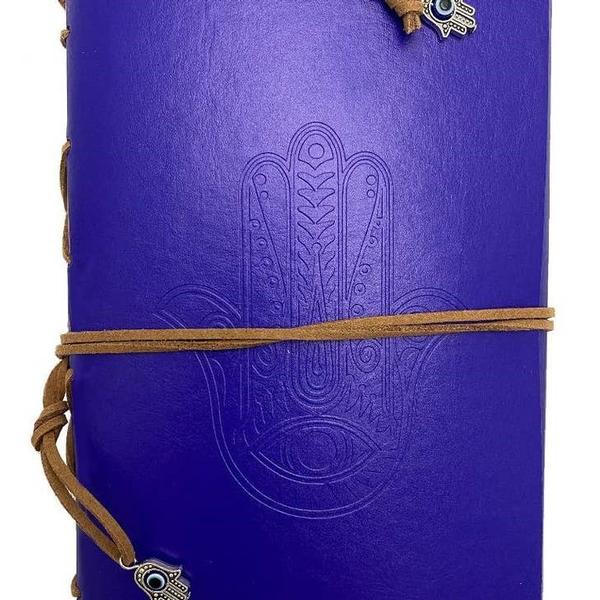 Blue Leather Hamsa Evil Eye Journal