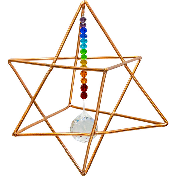 Hanging Copper Merkaba Energizer with Chakra Crystals