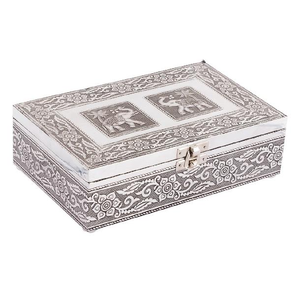 Dual Elephants Tin Jewelry Box