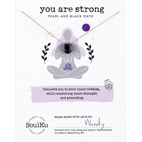 Goddess Necklace Black Onyx and Pearl - You are Strong