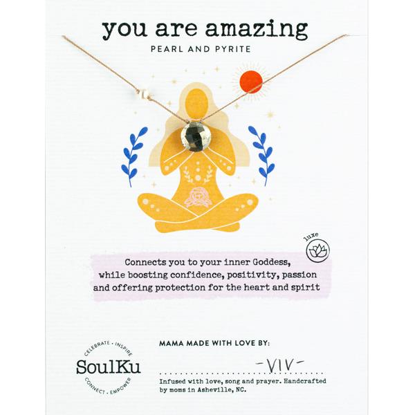 Goddess Necklace Pyrite and Pearl - You are Amazing