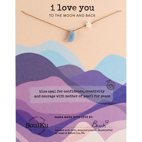 I Love You to the Moon and Back Necklace Blue Opal