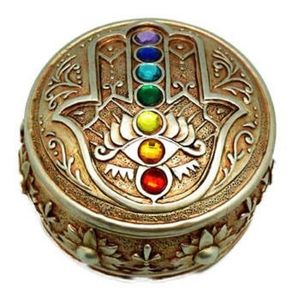 Hamsa with Chakra Gems Round Box