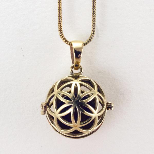 Brass Seed of Life Diffuser Necklace with Lava Stone