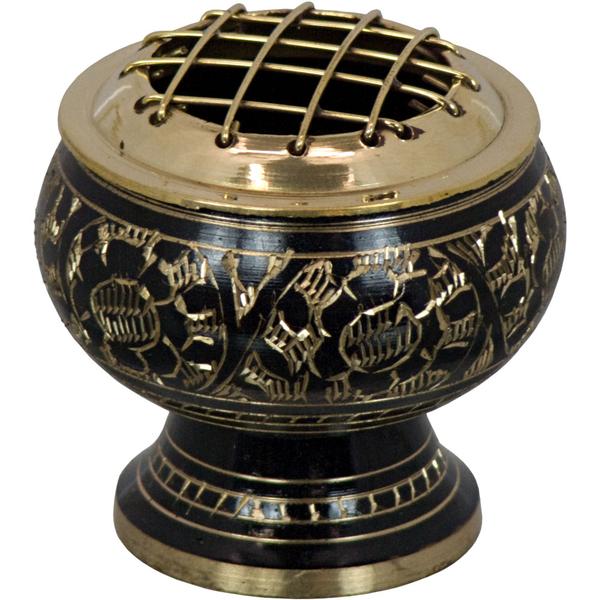 Brass Incense Burner with Engraved Flowers