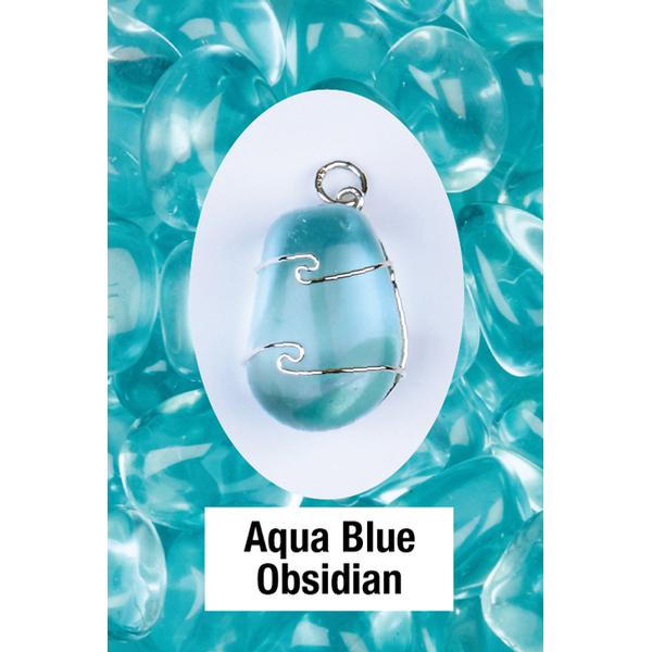Aqua Blue Obsidian Wire Wrap Pendant