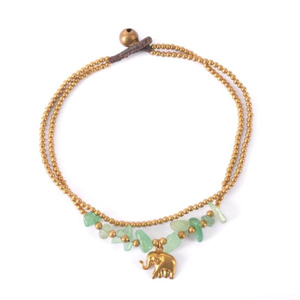 Anklet Bronze Elephant and Bells with Aventurine