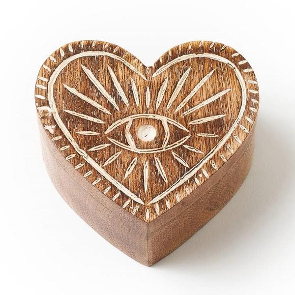 Mango Wood Evil Eye Heart Box