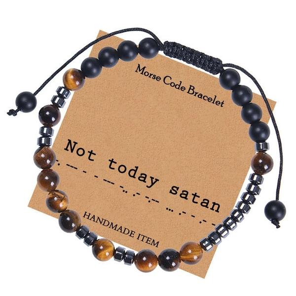 Tiger's Eye Morse Code Bracelet "Not Today Satan"