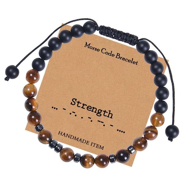 Tiger's Eye Morse Code Bracelet "Strength"