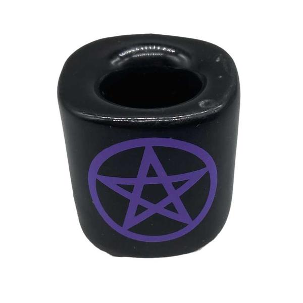 Mini Candle Holder: Black with Purple Pentagram