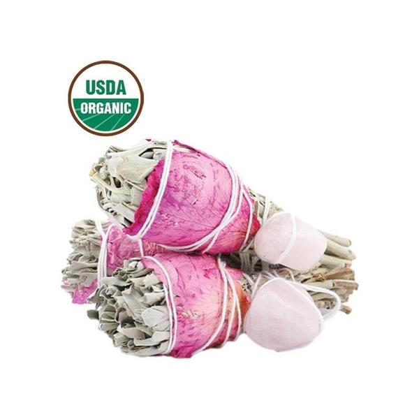 White Sage with Rose Petals & Rose Quartz