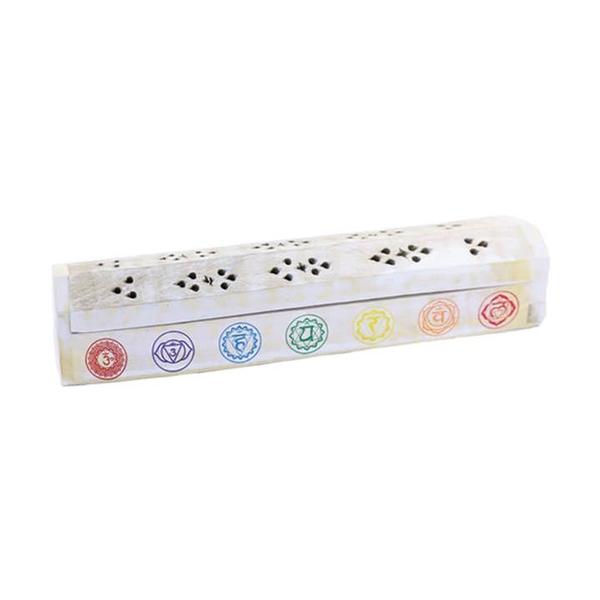 7 Chakras White Wooden Incense Burner Box