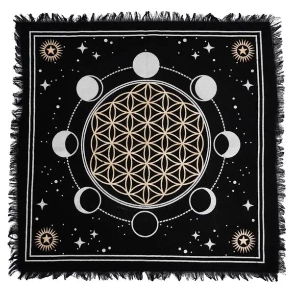 Moon Phase Flower of Life Altar Cloth