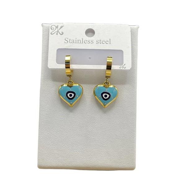 Gold Plated Stainless Steel Evil Eye Heart Earrings