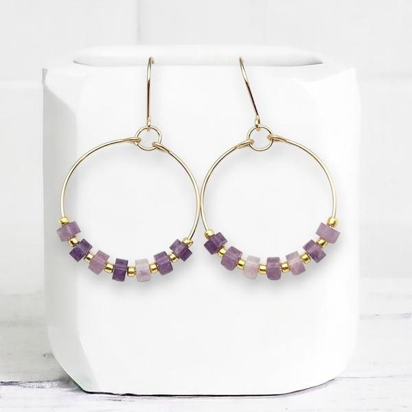 Gold & Amethyst Hoop Earrings