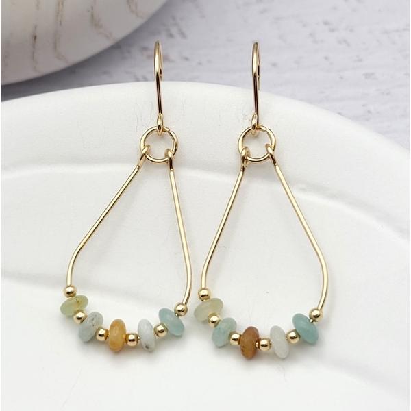 Gold & Amazonite Teardrop Hoop Earrings