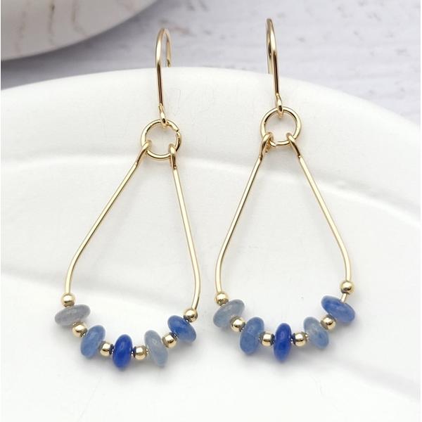 Gold & Blue Aventurine Teardrop Hoop Earrings
