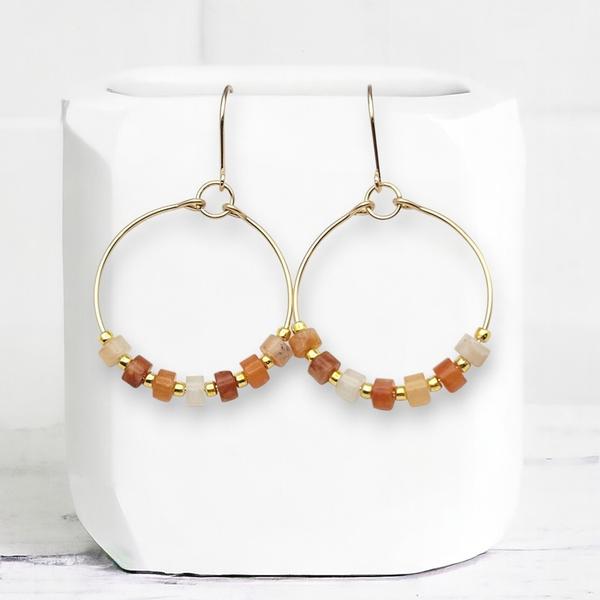 Gold & Carnelian Hoop Earrings