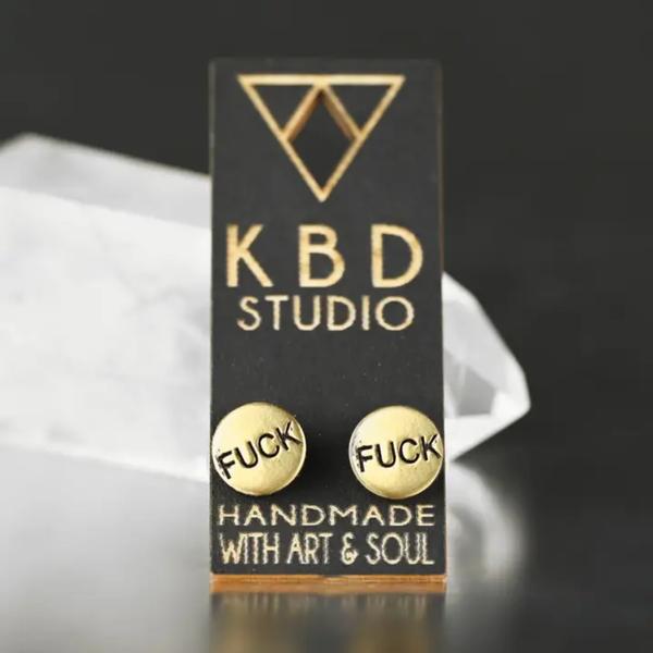 Stamped Brass F*ck Stud Earrings