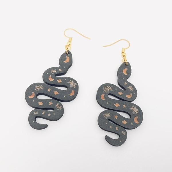 Black Wooden Snake Earrings