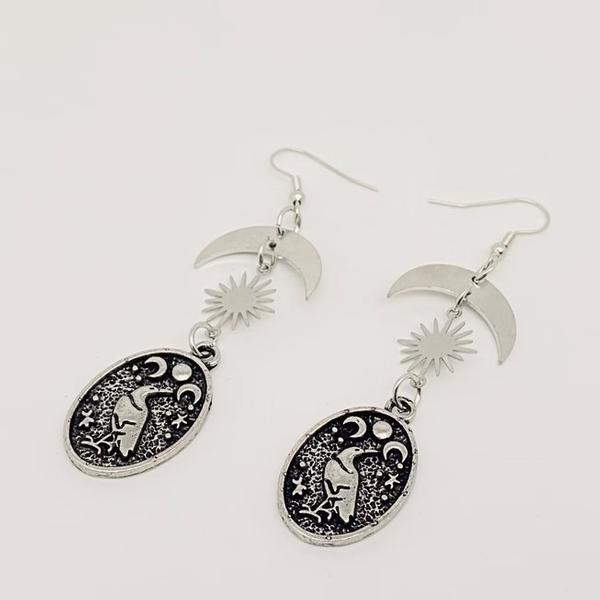 Crow with Star and Moon Earrings