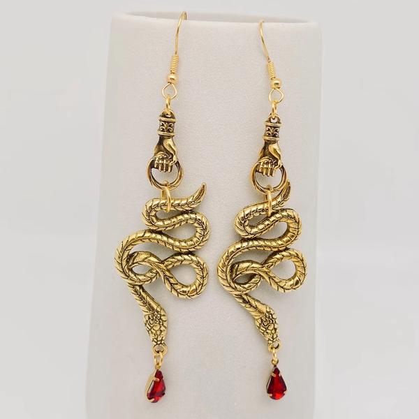 Golden Snake Hanging on Hands Earrings
