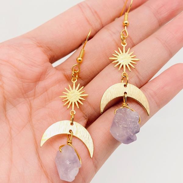 Moon Earrings with Amethyst