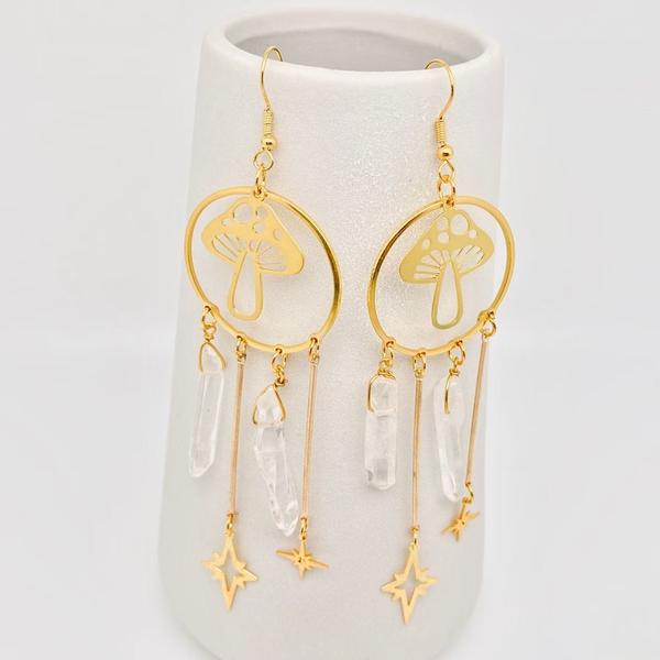 Mushroom Earrings with Clear Quartz