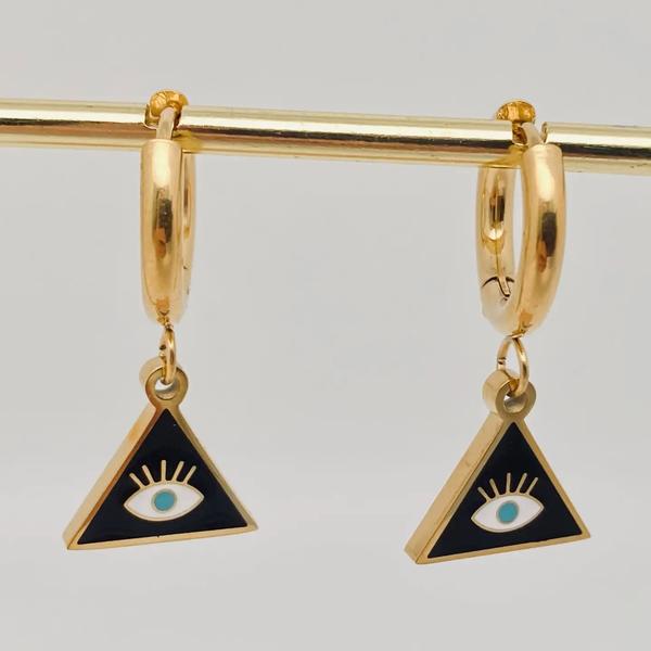 Evil Eye Triangle Earrings