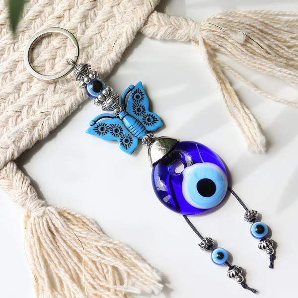 Evil Eye Keychain with Blue Butterfly