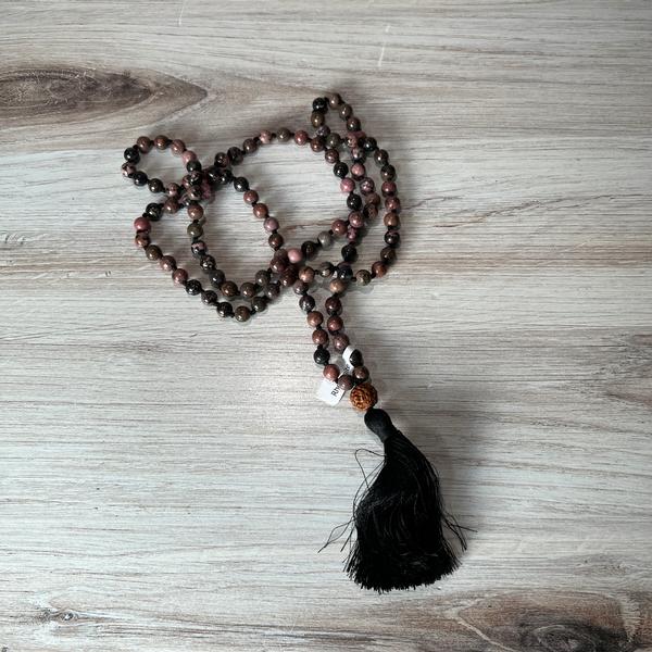 Black Rhodonite Indian Mala with Silk Thread