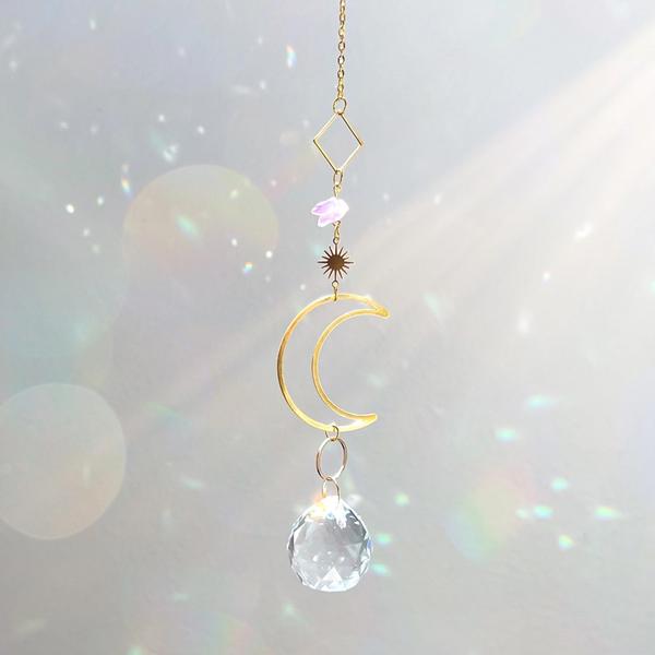 Amethyst Crystal Suncatcher A with Moon
