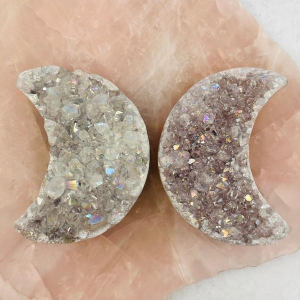 Angel Aura Druzy Crescent Moon