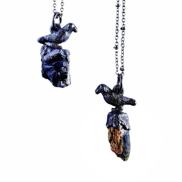 Green Tourmaline with Raven Necklace