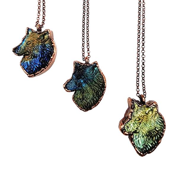 Carved Labradorite Wolf Necklace